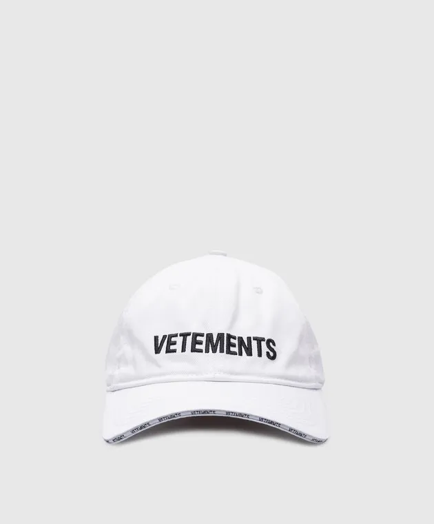 White Embroidered Logo Cap by Vetements