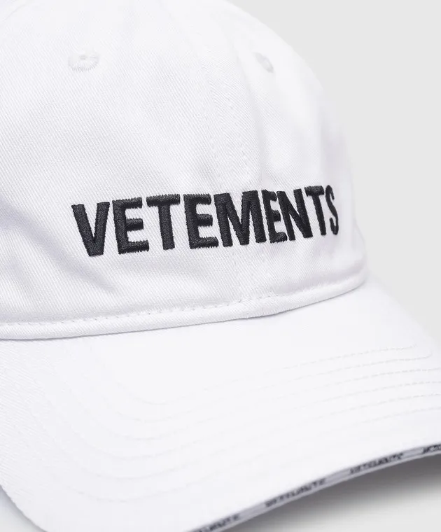 White Embroidered Logo Cap by Vetements