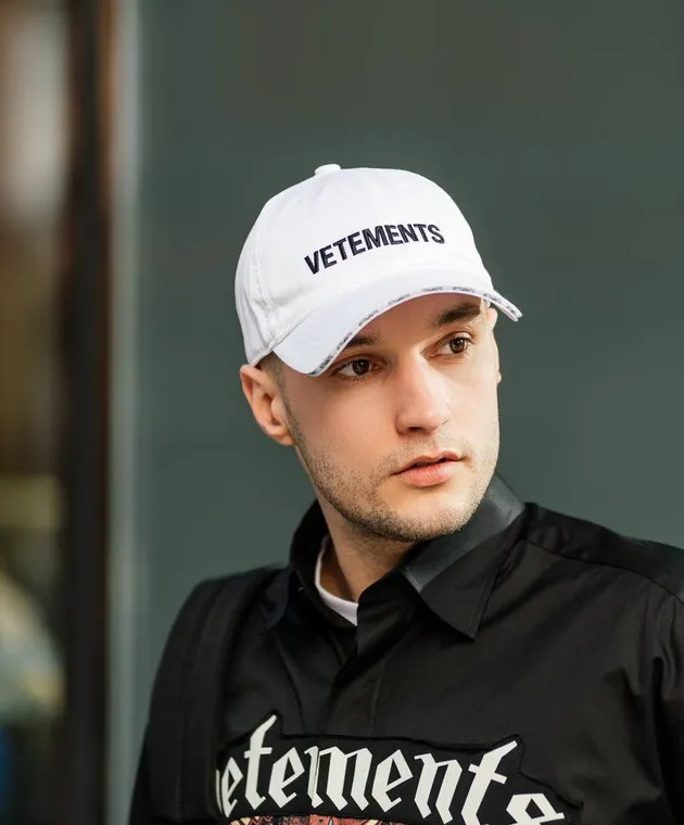 White Embroidered Logo Cap by Vetements