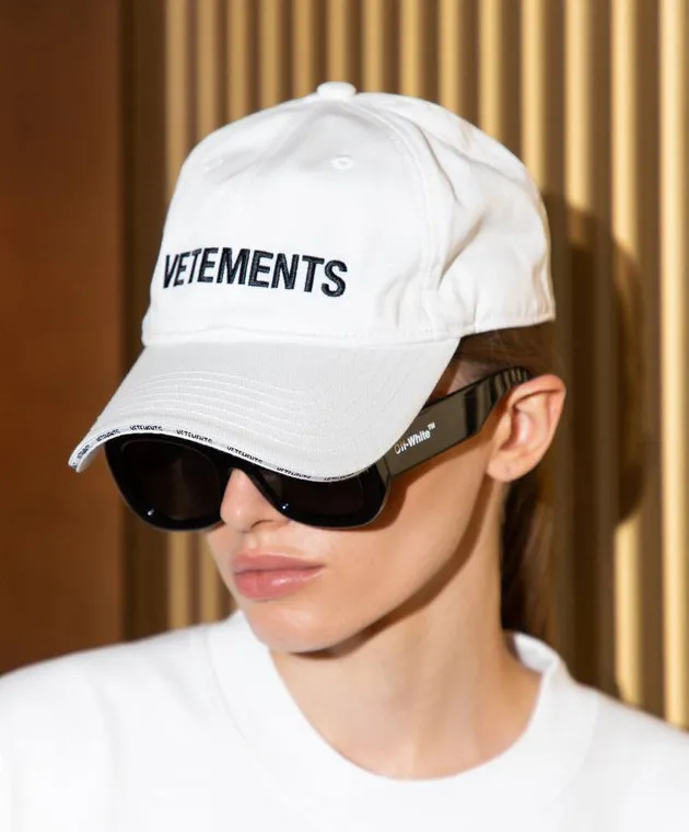 White Embroidered Logo Cap by Vetements