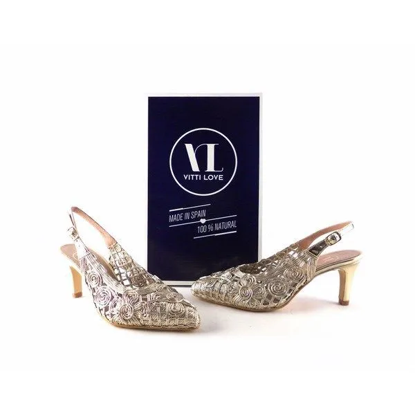 Vitti Love open heel 752 salon shoes in platinum gold color.