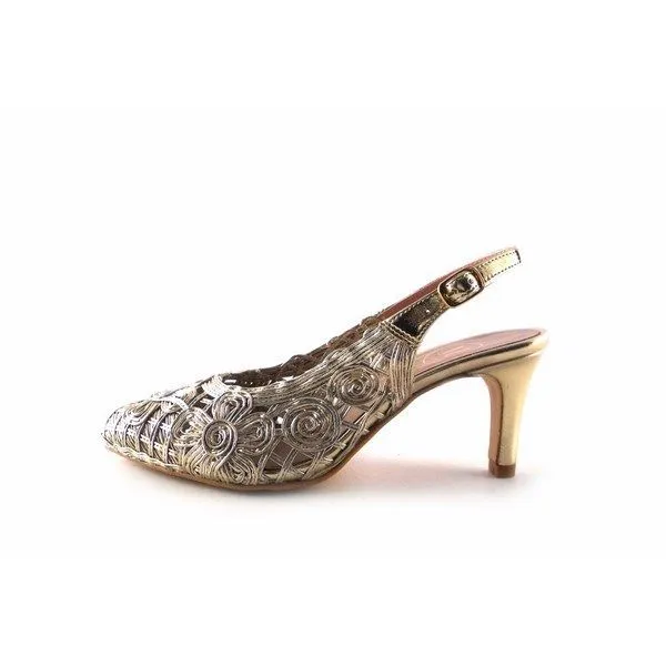 Vitti Love open heel 752 salon shoes in platinum gold color.
