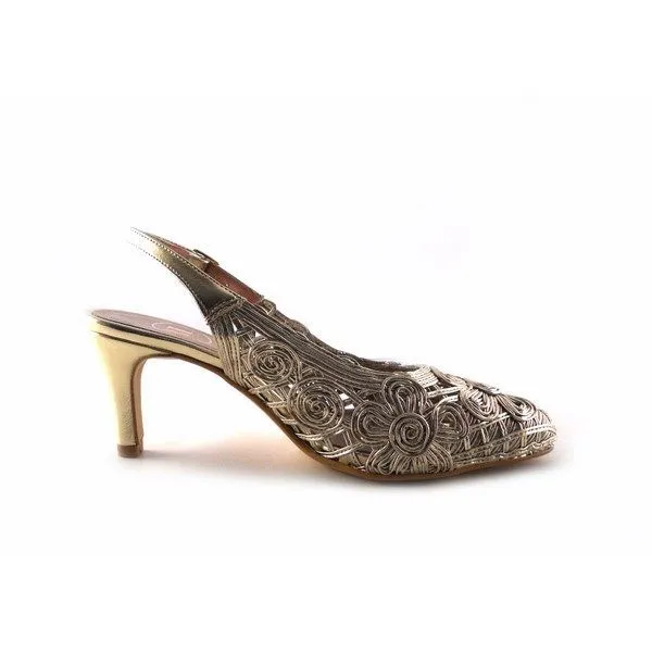 Vitti Love open heel 752 salon shoes in platinum gold color.