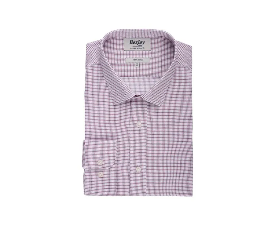 White Burgundy check men's twill shirt