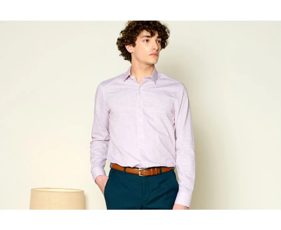 White Burgundy check men's twill shirt