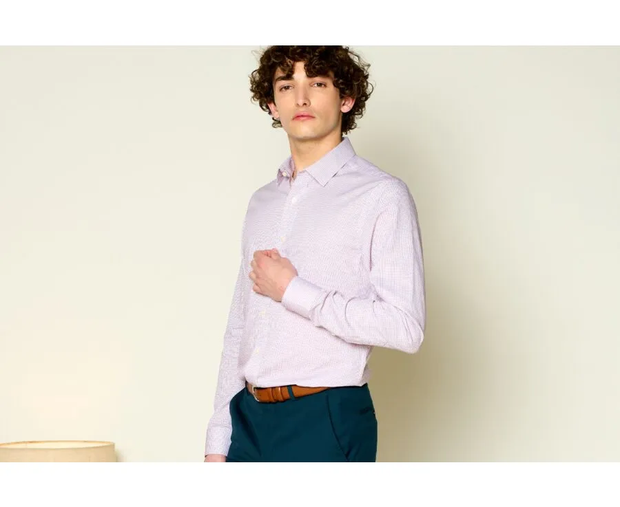 White Burgundy check men's twill shirt