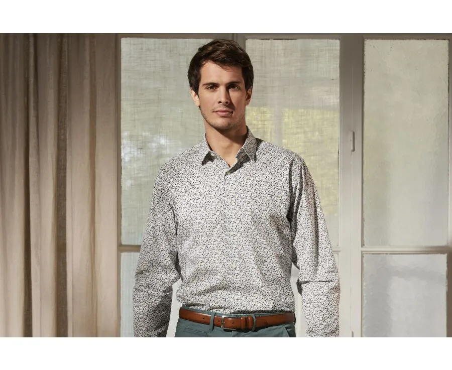 WHITE COTTON SHIRT WHITE TAUPE FLORAL PRINT  HÉMÉRIC SALES