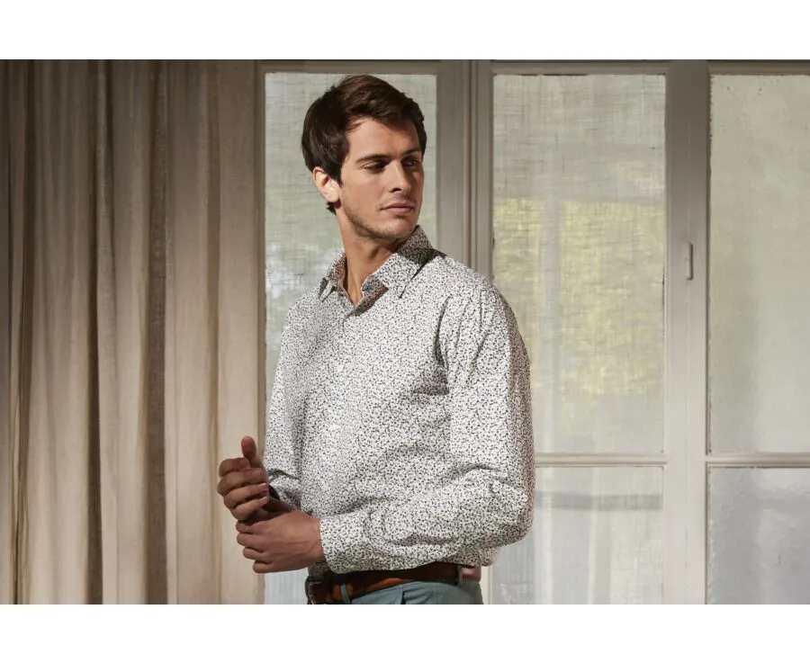 WHITE COTTON SHIRT WHITE TAUPE FLORAL PRINT  HÉMÉRIC SALES