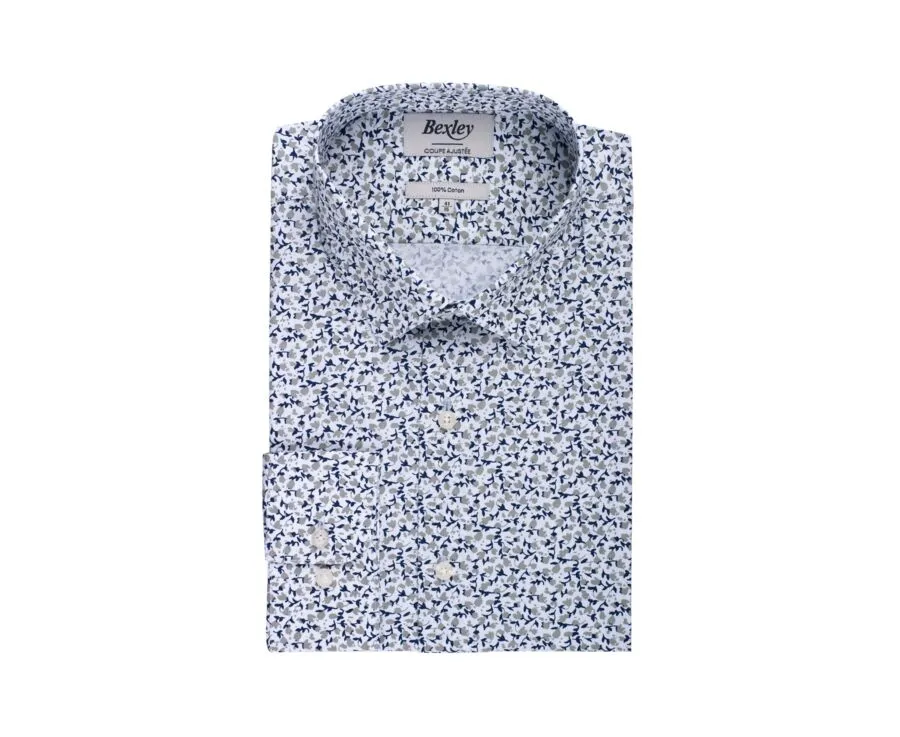 WHITE COTTON SHIRT WHITE TAUPE FLORAL PRINT  HÉMÉRIC SALES