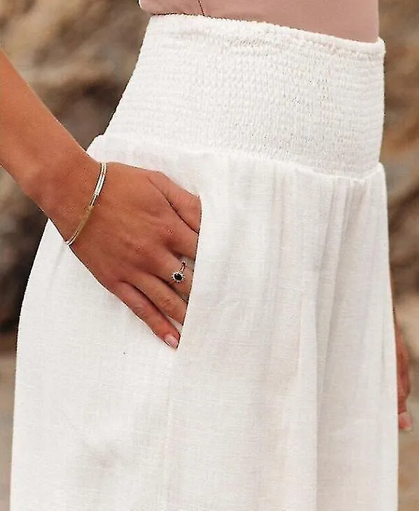 WIDELEG LINEN COTTON PANTS FOR WOMEN WITH ELASTIC WAIST  IN STOCK