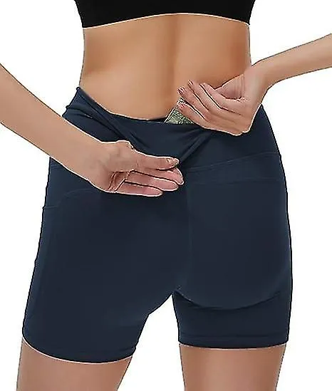 Women's High Waist Biker Shorts with 2 Side and Inner Pockets for Yoga, Workout, and Athletic Gym Activities
