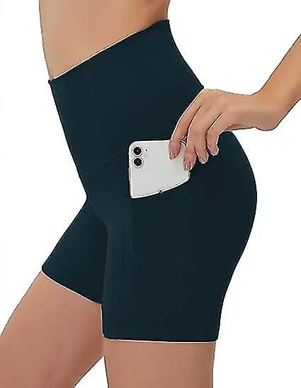 Women's High Waist Biker Shorts with 2 Side and Inner Pockets for Yoga, Workout, and Athletic Gym Activities