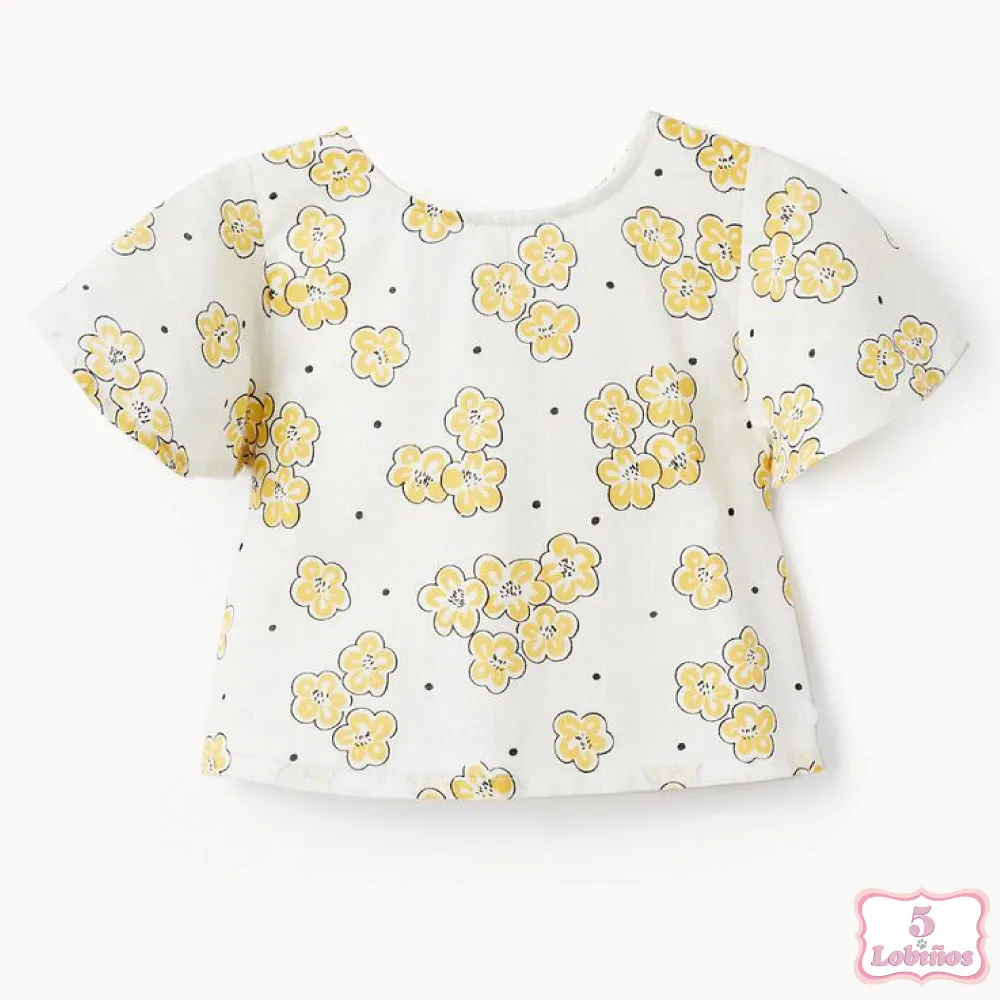 Yellow Zippy Floral Girl Blouse