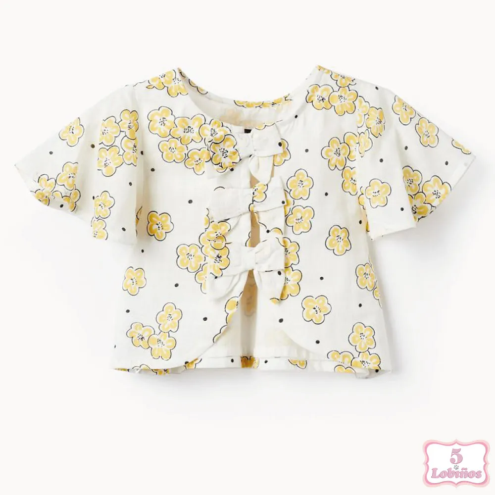 Yellow Zippy Floral Girl Blouse