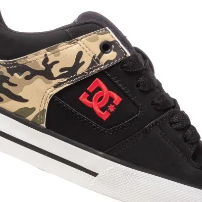DC Shoes Pure Black Camo Logo Red Sneakers