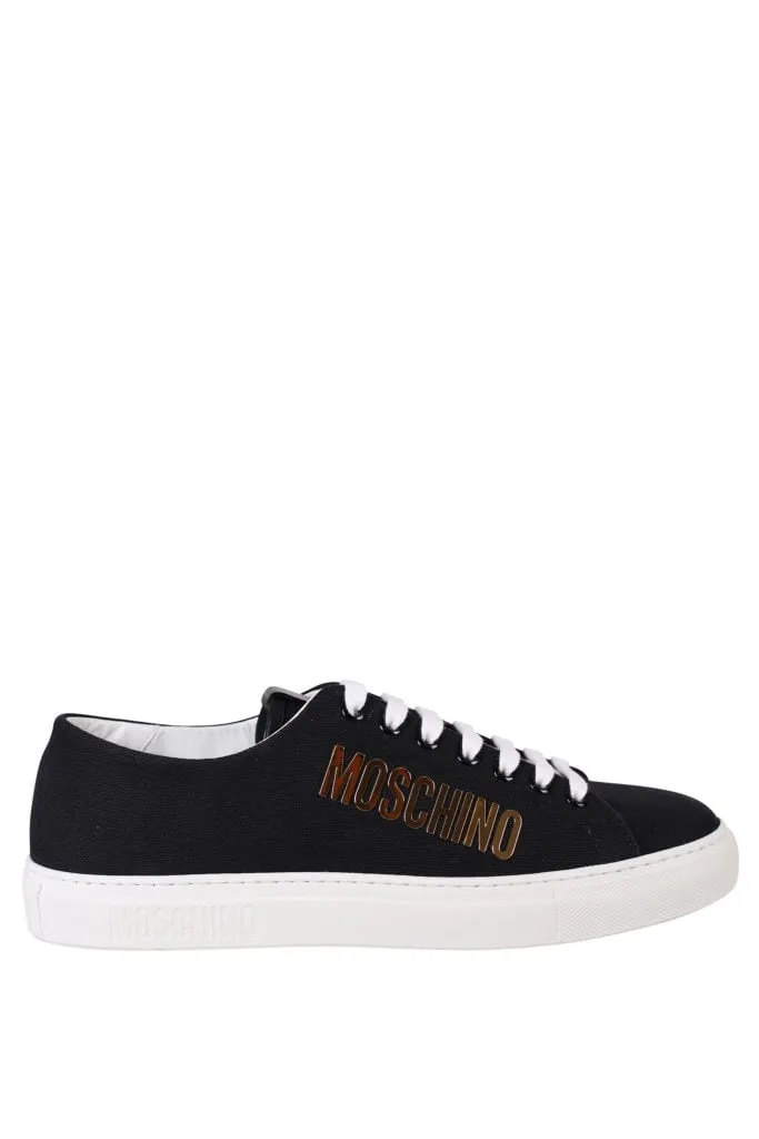 Black Sneakers with White Sole and Gold Logo