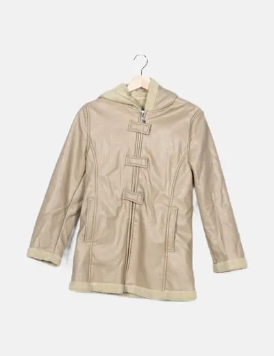 Zara beige coat with hood and fur.