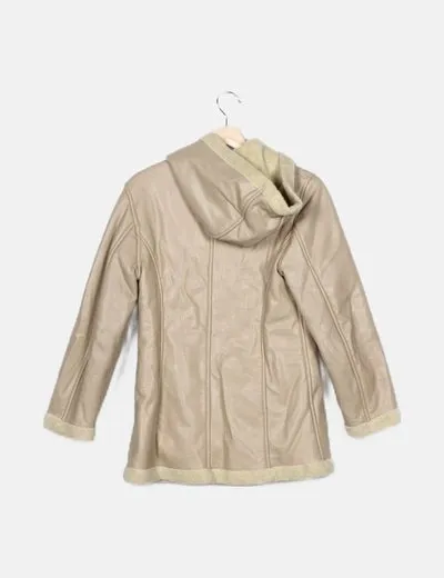 Zara beige coat with hood and fur.